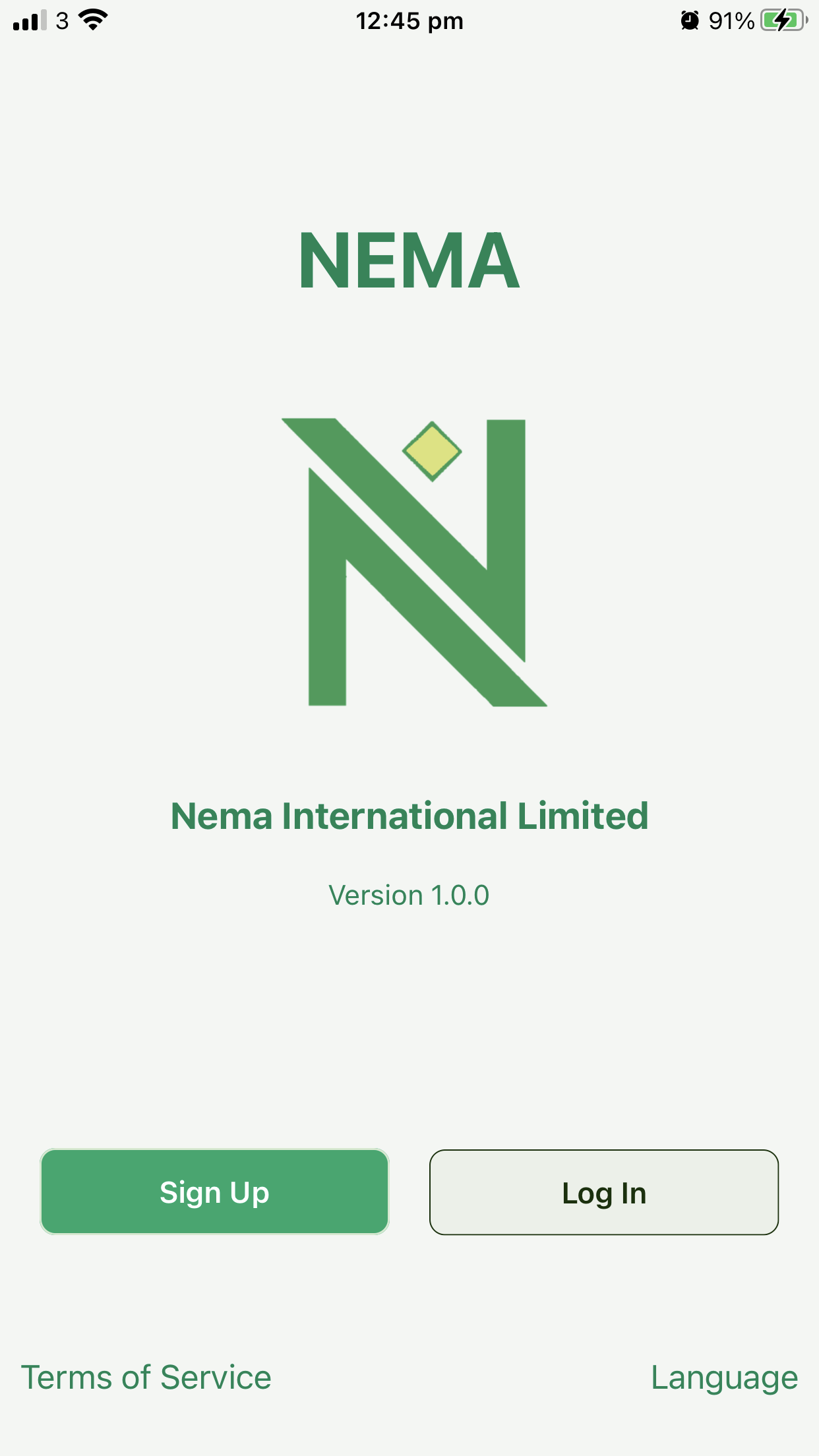 Nema app welcome screen