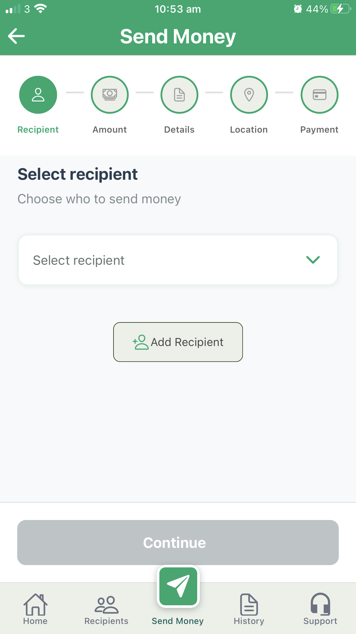 Send Money screen